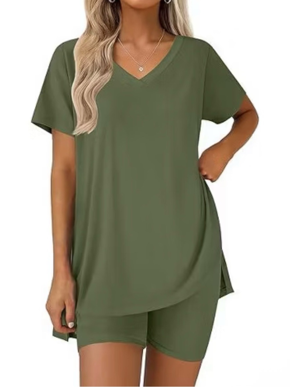 NWT Ekouaer Olive V-Neck Sleep Set - Top & Short size 2xl